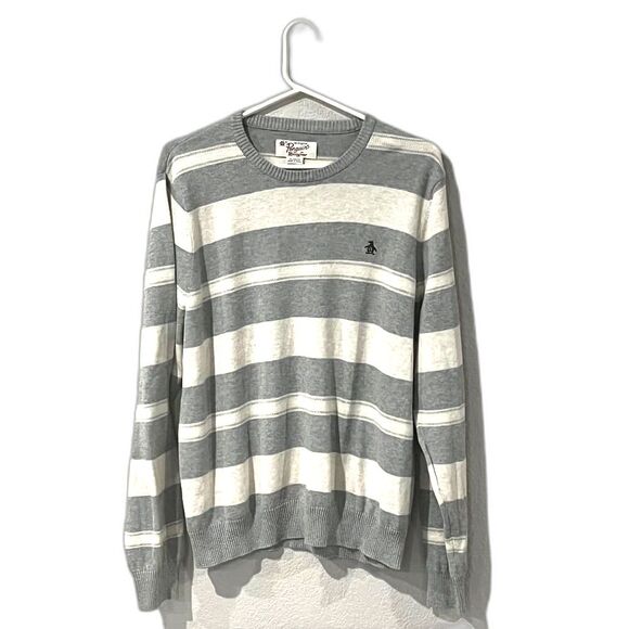 Original Penguin Gray and White Striped Crewneck Sweater Size Men's XL - Picture 1 of 5